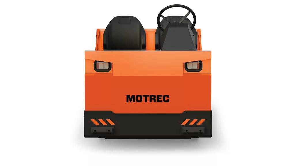 Front of orange Motrec MC-480 Burden Carrier vehicle.