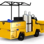 Back angle of Motrec MX-480 maintenance truck, painted yellow.