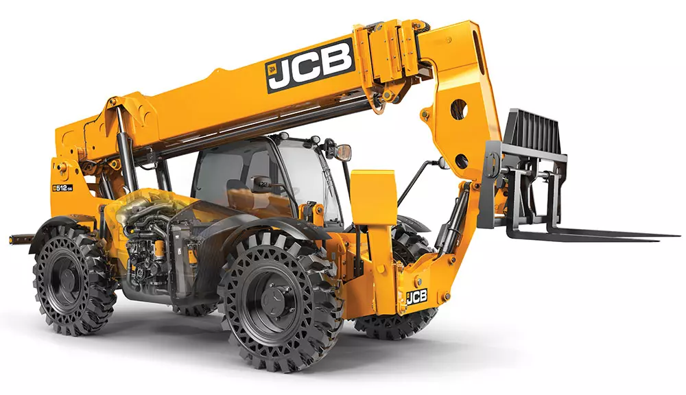 JCB 512-56 Telescopic Handler, front angled view.