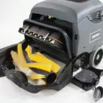 Advance SW900 walk-behind sweeper: sweeper area exposed.