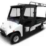 Columbia Utilitruck with cab and custom poles on bed.