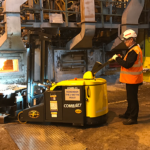 Combilift Combi-CS 4400 Pedestrian Stacker in manufacturing shop.