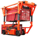 Combilift SC3 Telescopic Toplift straddle carrier container handler carrying a container.