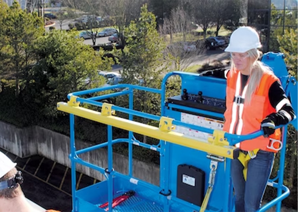 Genie fall arrest bar installed on a boom lift.
