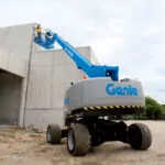 Genie S-40 HF and S-45 HF Telescopic Boom Lift being used to lift employees on construction site.