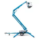 Genie TZ-50 trailer mounted boom lift, partially raised.