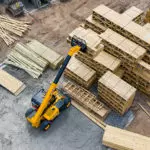 Birds eye view of JCB 505-20TC Telescopic Handler in lumber yard.