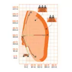 Reach zone chart for JLG 1250AJP ultra boom lift.