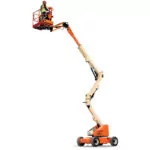 JLG E400AJPN electric articulating boom lift, platform raised.