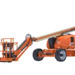 JLG 600AJ articulating boom lift, platform lowered.