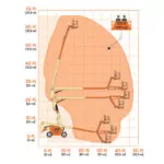 Reach area chart for JLG 600AJ articulating boom lift.