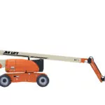Side of JLG 800AJ HC3 articulating boom lift with platform lowered.