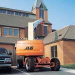 JLG 800S telescopic boom lift at outdoor jobsite.