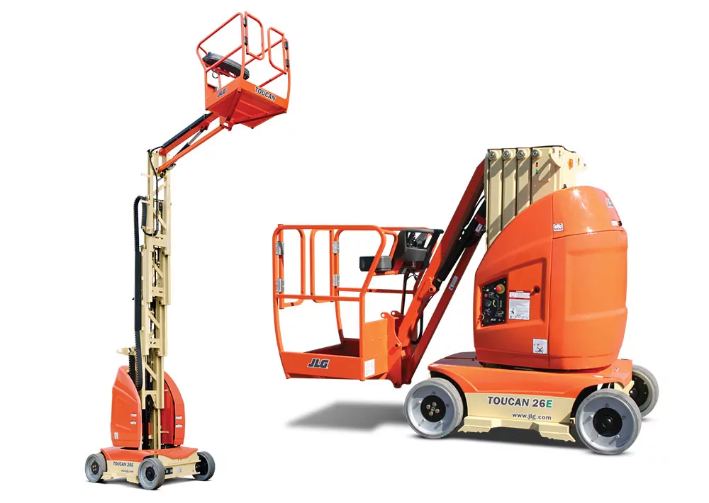 JLG 26E Toucan Mast Boom Lift extended and lowered.