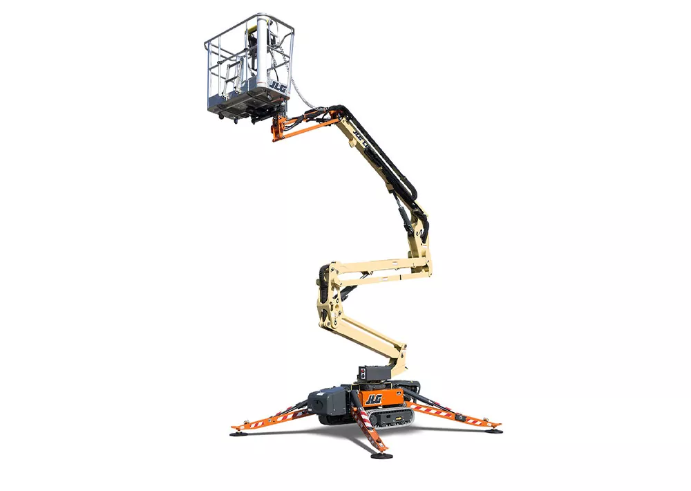 JLG X430AJ Compact Crawler Boom Lift, extended.