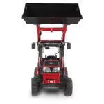 Mahindra 1640 HST Cab tractor with raised bucket loader attachment.