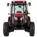 Front view of Mahindra compact utility tractor with cab.