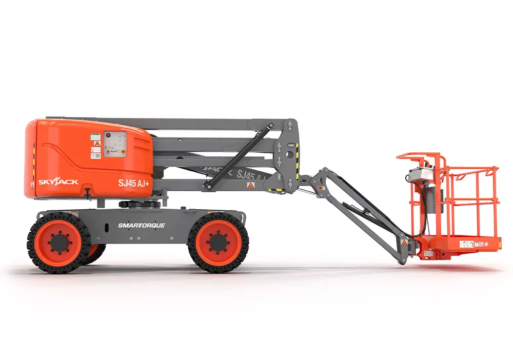 Skyjack SJ45 AJ+ articulating boom lift, stowed.