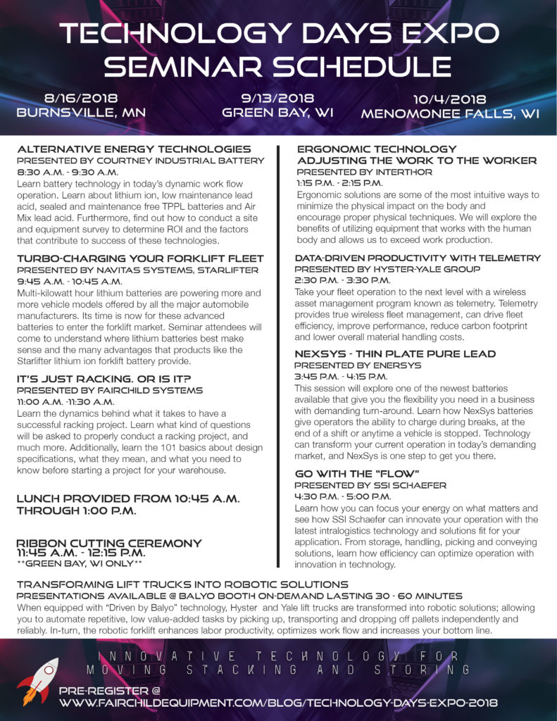 Technology Days EXPO seminar schedule 2018
