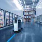 Advance Liberty SC60 autonomous floor cleaner scrubbing grocery aisle floors.