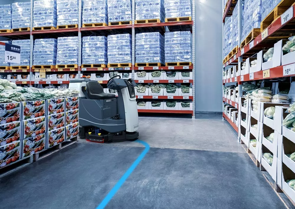 Advance Liberty SC60 cleaning warehouse floors without an operator.