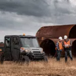 Polaris Commercial PRO XD Full-Size Diesel Crew Utility Vehicles on work site.