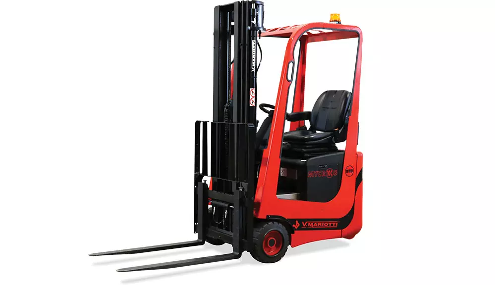 Mariotti MYCROS AC RWD 10C Forklift front angled view.