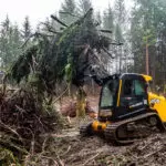 JCB 3TS-8T teleskid lifting fallen tree debris.