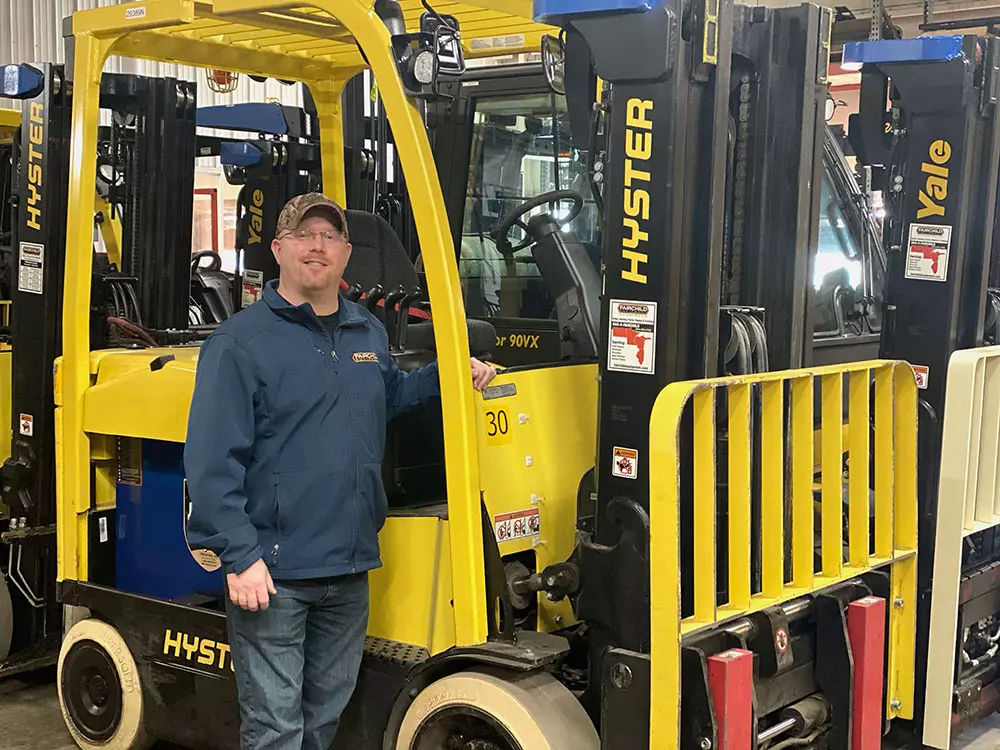 Jimmy Viestenz and Hyster electric forklift.