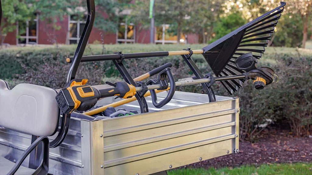 Cushman Hauler utility vehicle long handled tool rack.