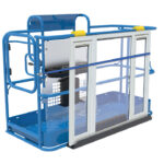 Genie Lift Tools panel cradle installed on boom lift bucket.