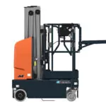 Side of JLG E18MML vertical mast lift, lowered.