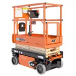 Side angle of stowed JLG ES1330L electric scissor lift.