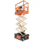 Side angle of raised JLG ES1530L electric scissor lift.