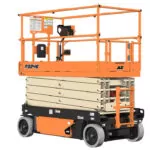 Side angle of stowed electric JLG R3246 scissor lift.