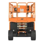 Side of stowed JLG RT2669 rough terrain scissor lift.