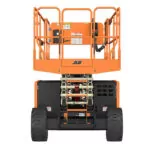 Side of stowed JLG RT3369 rough terrain scissor lift.