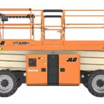 Stowed Rough Terrain JLG RT3394 scissor lift.