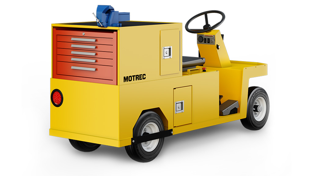 Back of Motrec MX-250 maintenance truck, showing toolbox.