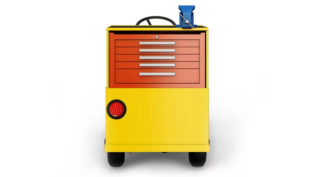 Back toolbox area of Motrec MX-250 maintenance vehicle.