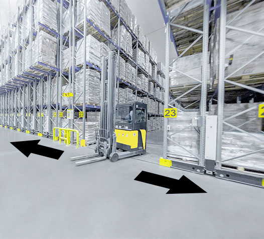 Warehouse mobile racking systems.