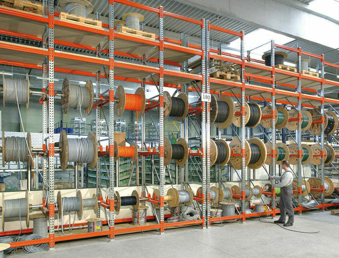 Warehouse reel racking systems.