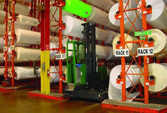 Warehouse roll racking systems.