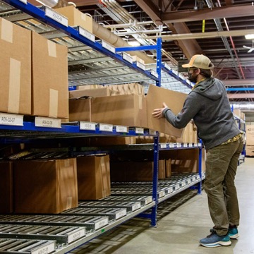 Warehouse flow racking systems.