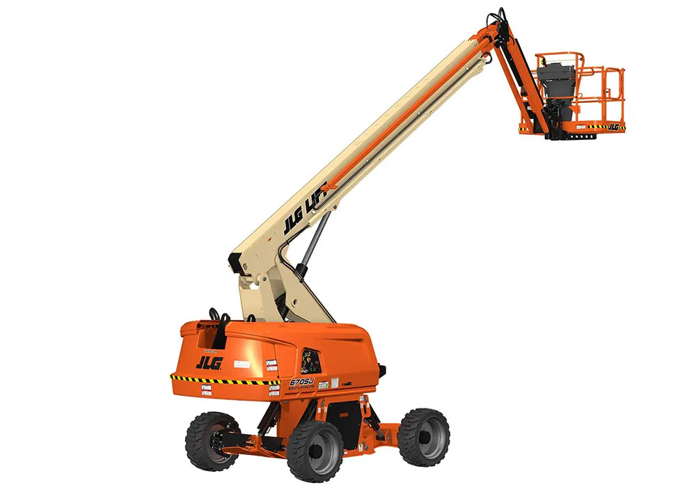 JLG 670SJ telescopic self-leveling boom lift.