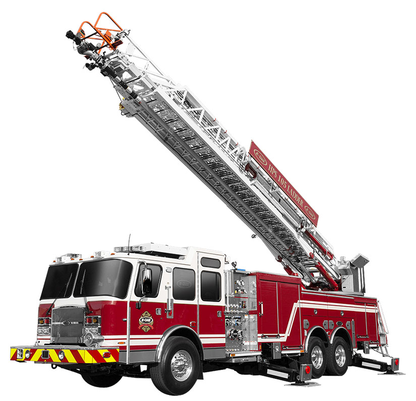 Firetruck with aerial ladder lift.