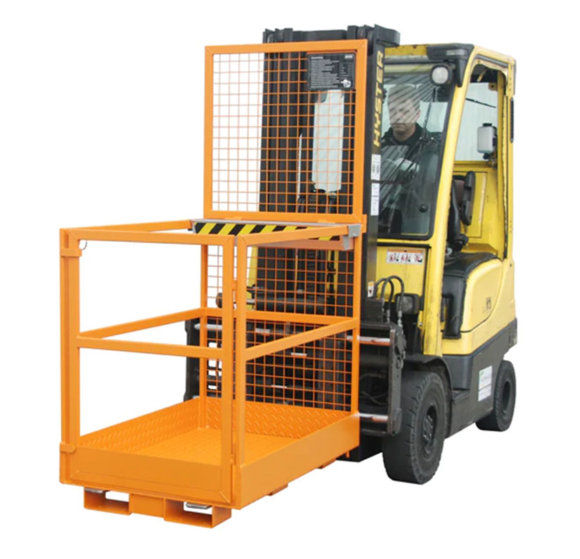 Hyster forklift with safety man basket.