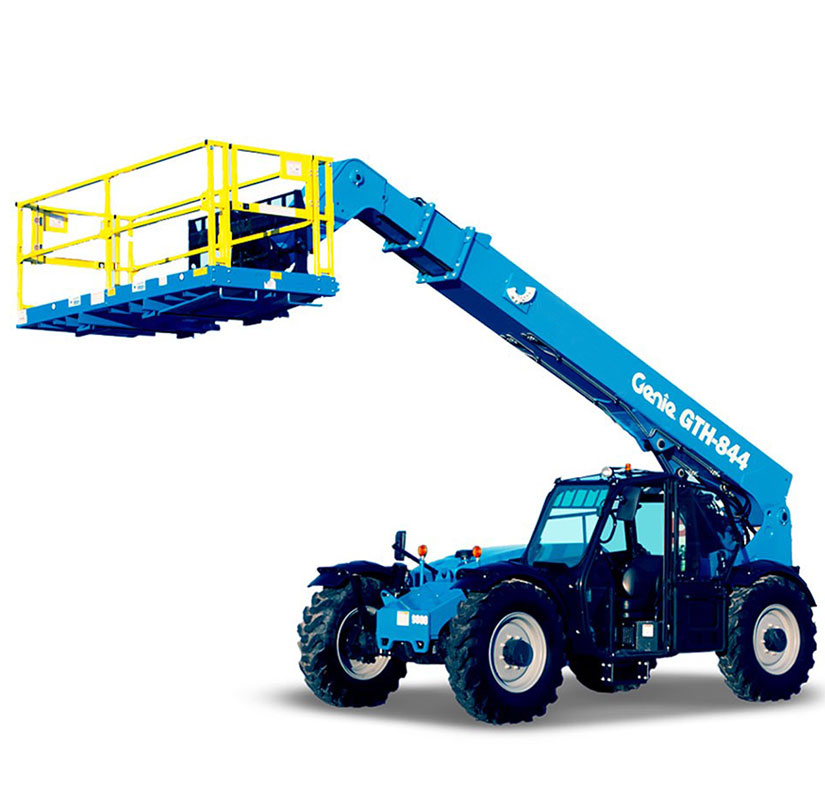 Genie telehandler with man basket.