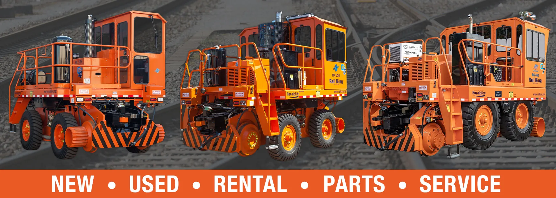 Rail King RK285, RK330 and RK460 railcar movers. "New, used, rental, parts, service"