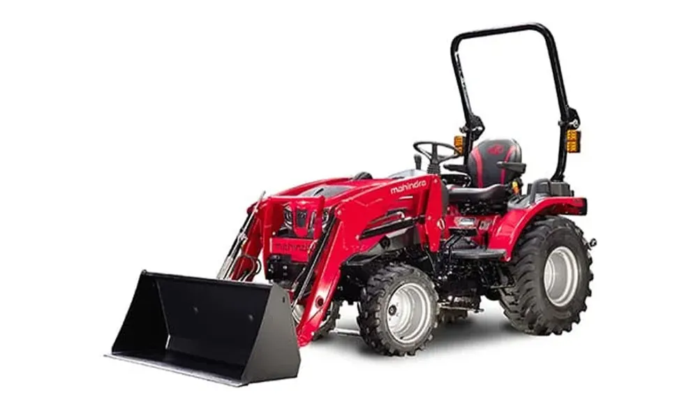 Mahindra 2100 Series Compact Tractor with bucket loader attachment.